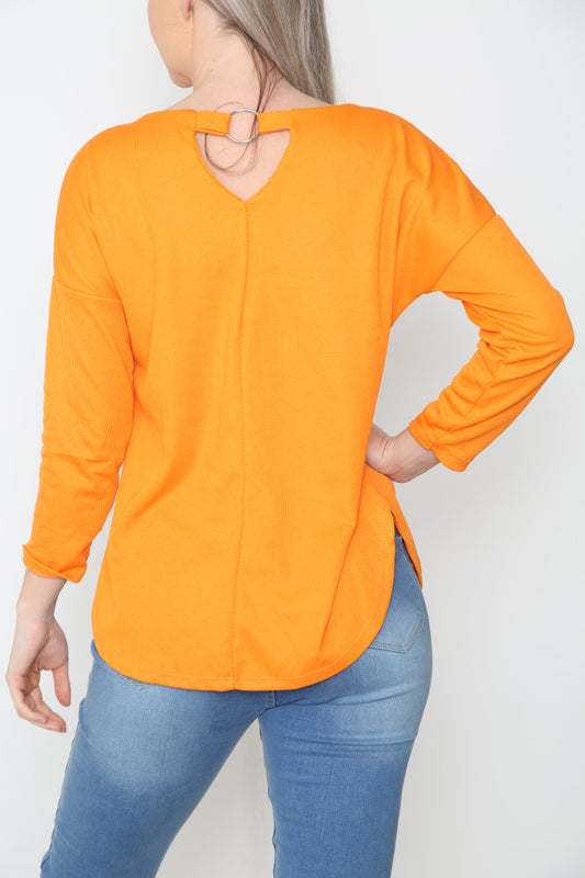 Ladies Ring Back Detail Top Orange