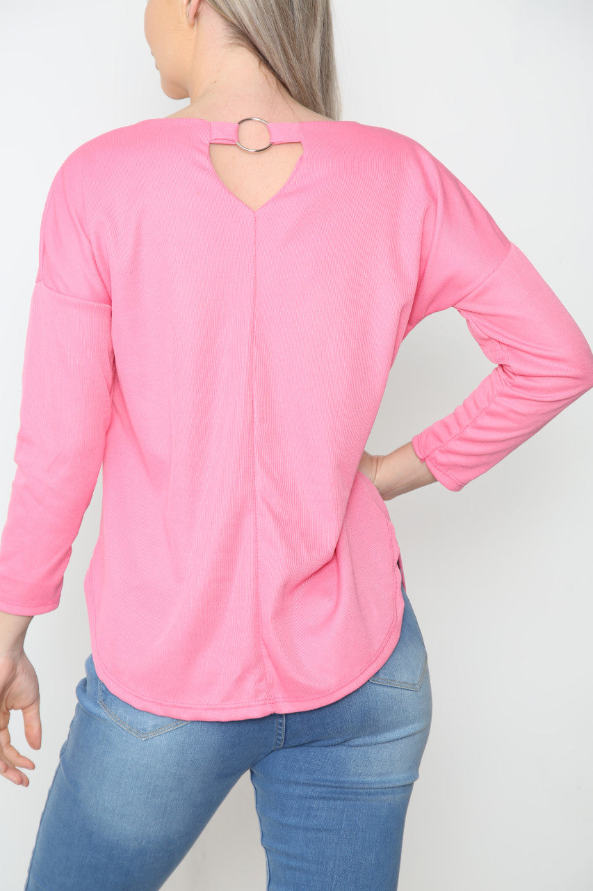 Ladies Ring Back Detail Top Pink