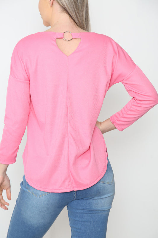 Ladies Ring Back Detail Top Pink