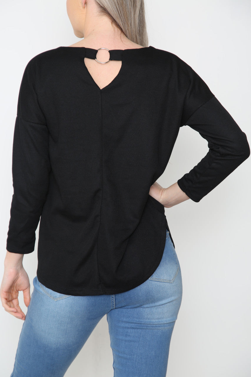 Ladies Ring Back Detail Top Black