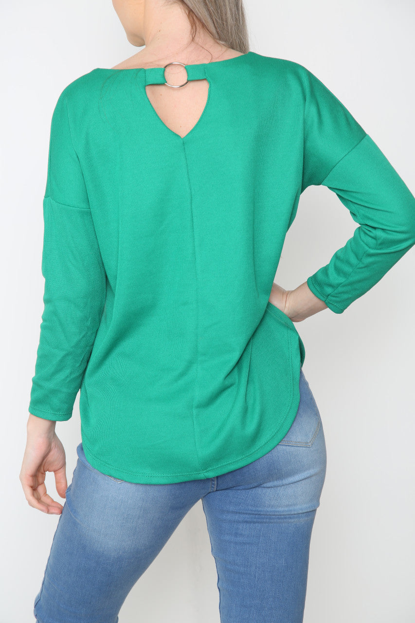 Ladies Ring Back Detail Top Green