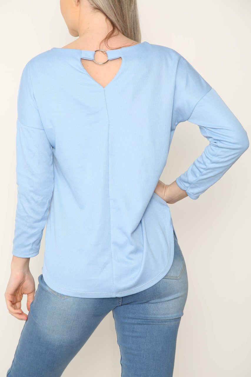 Ladies Ring Back Detail Top Light Blue