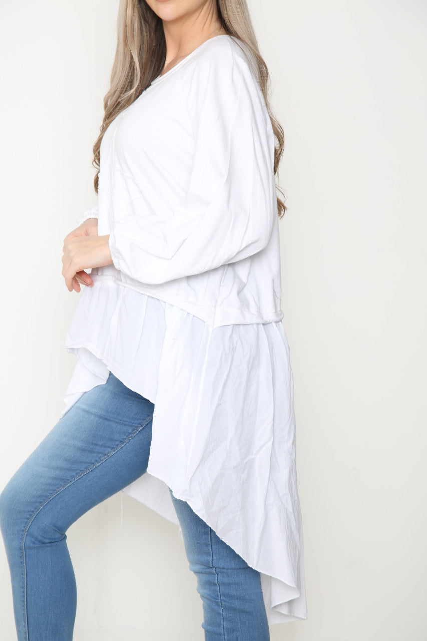 Ladies Analgise Star Drop Hem Sweatshirt Top White