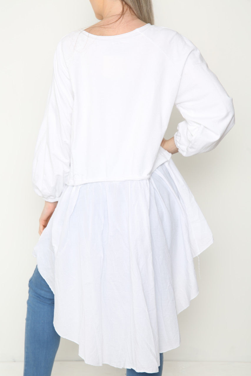 Ladies Analgise Star Drop Hem Sweatshirt Top White