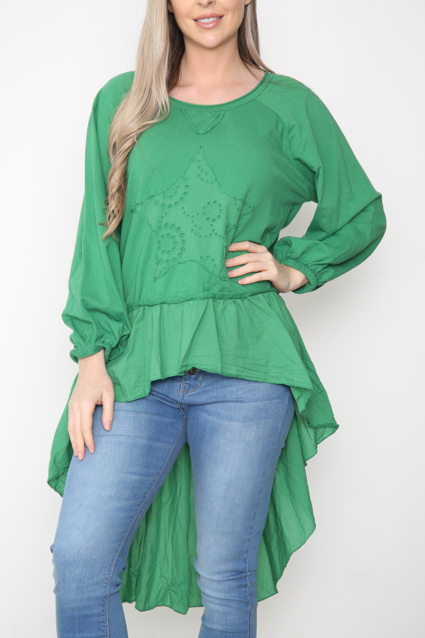 Dames Analgise Star Drop Hem Sweatshirt Top Groen
