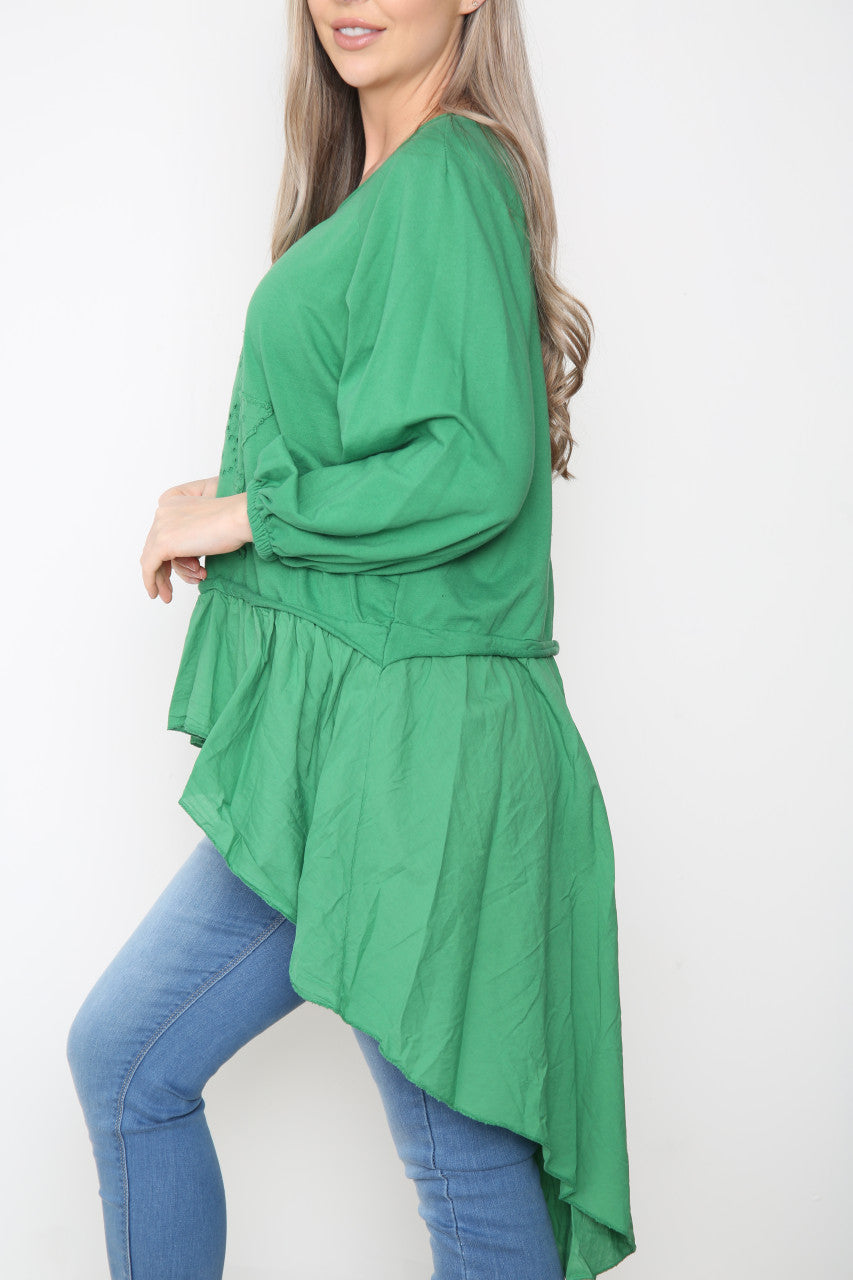Dames Analgise Star Drop Hem Sweatshirt Top Groen