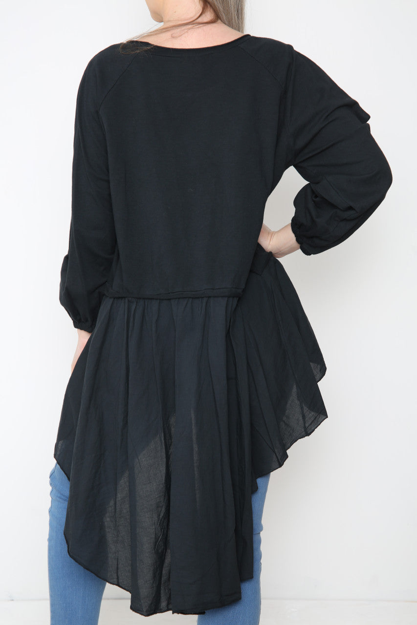 Ladies Analgise Star Drop Hem Sweatshirt Top Black
