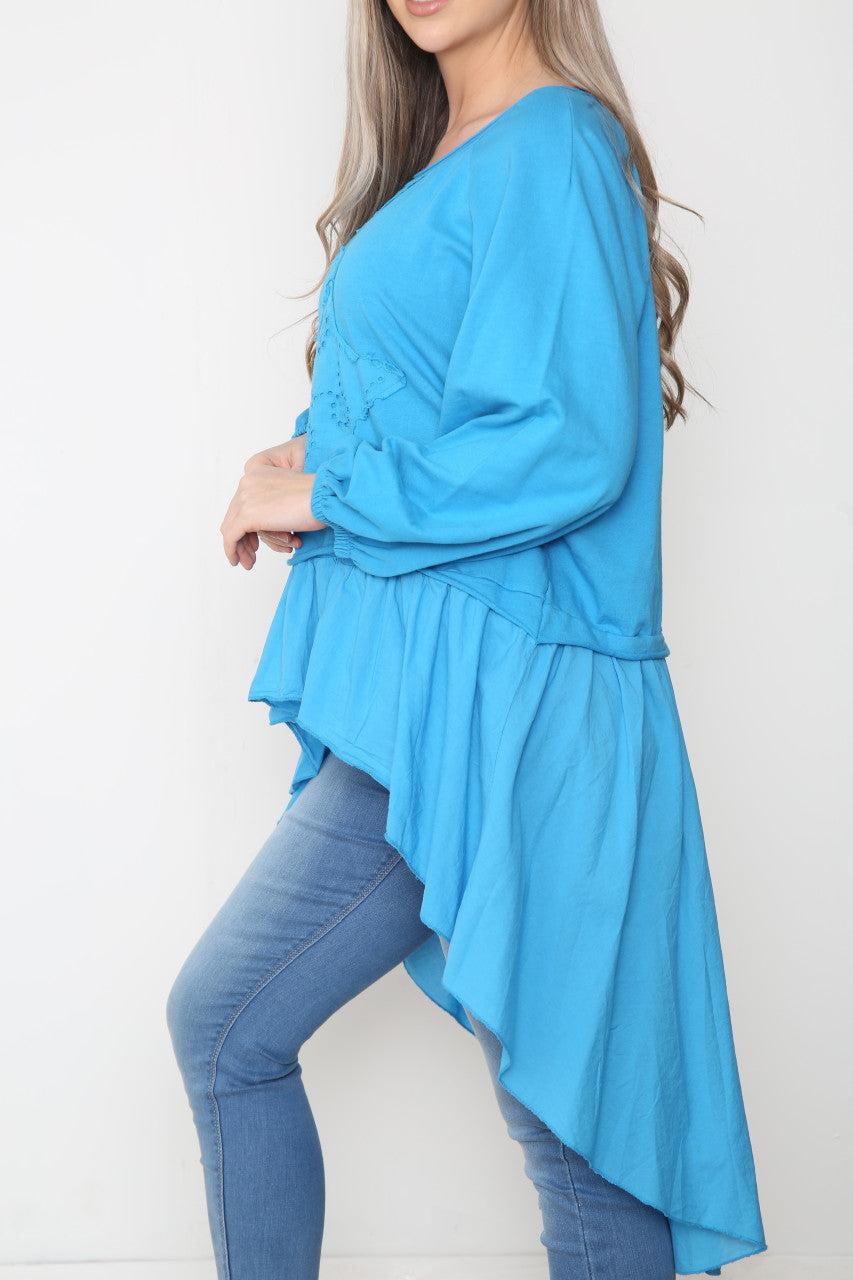 Dames Analgise Star Drop Hem Sweatshirt Top Turkoois
