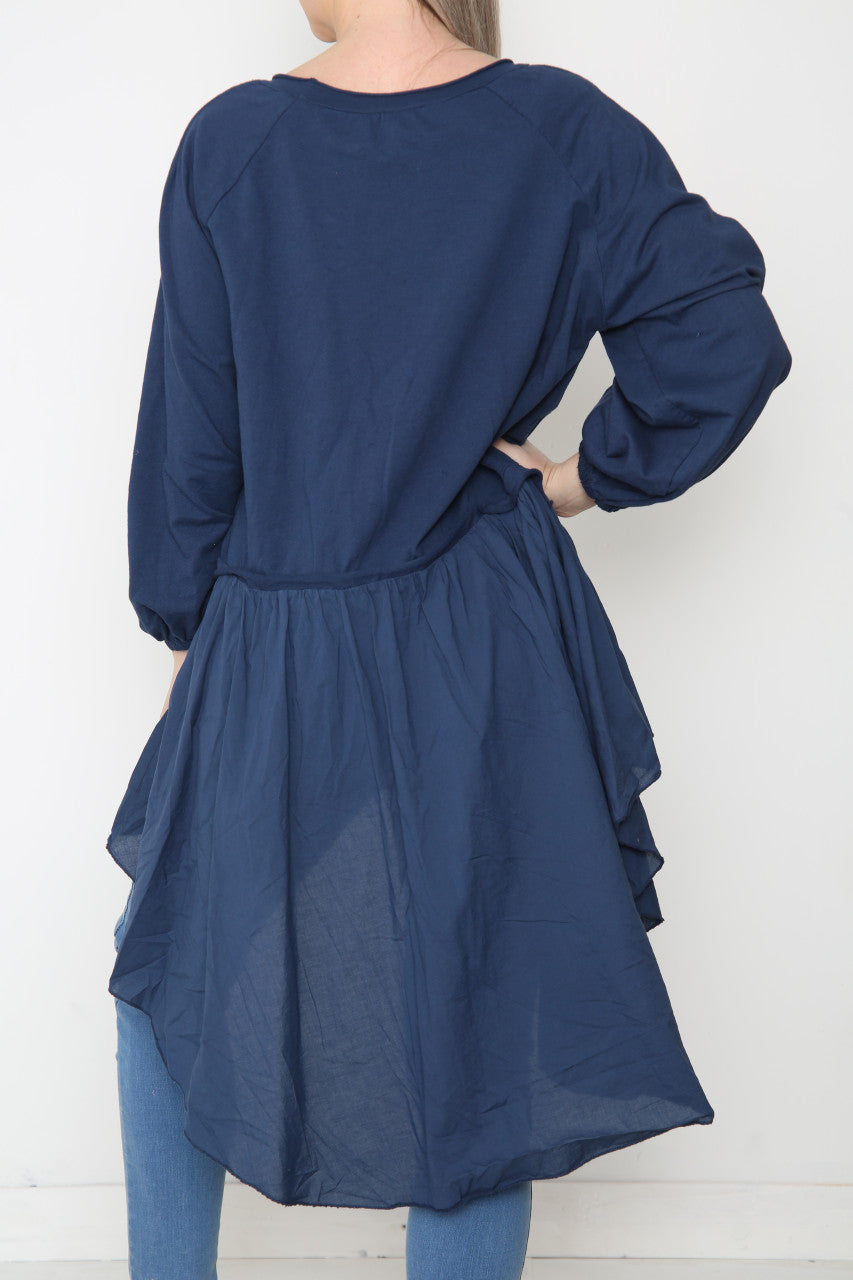 Ladies Analgise Star Drop Hem Sweatshirt Top Navy