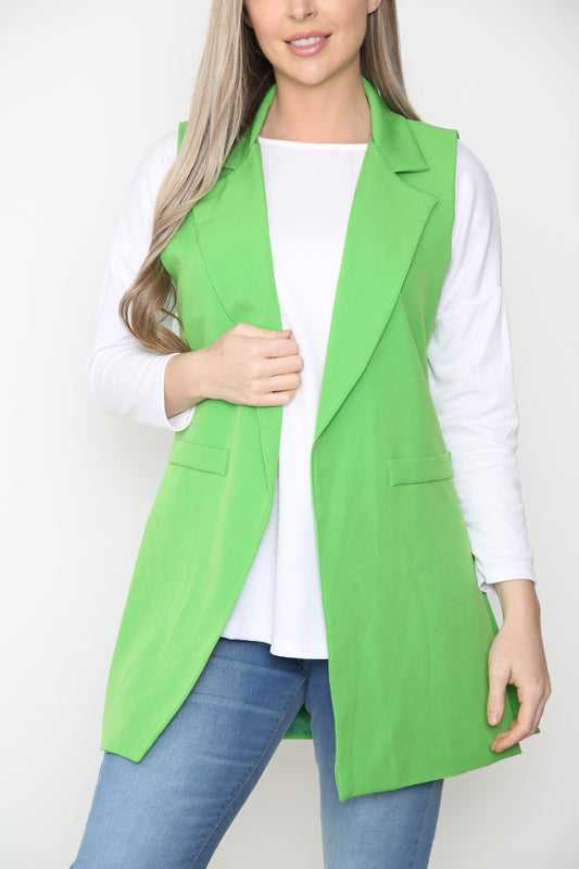 Dames Effen Mouwloze Blazer Jas Groen