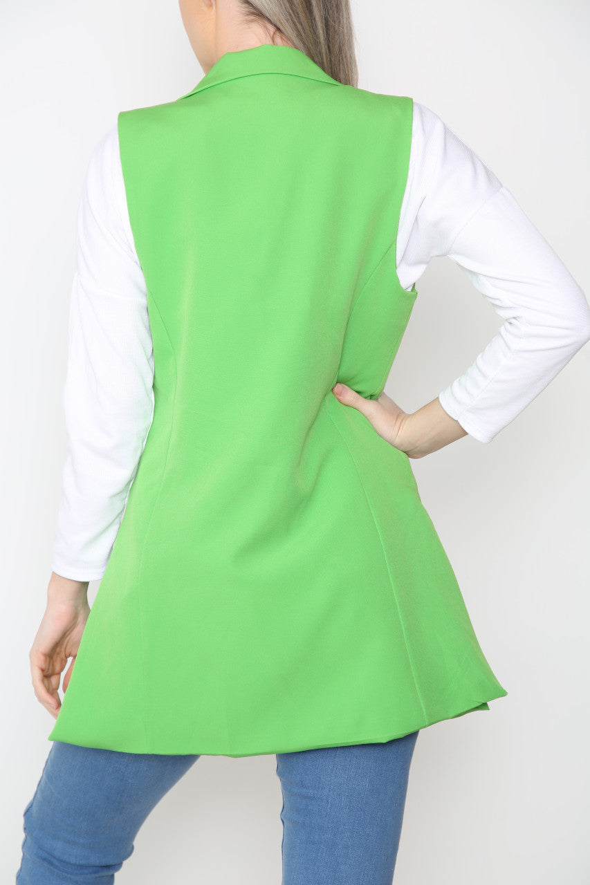 Ladies Plain Sleeveless Blazer Jacket Green