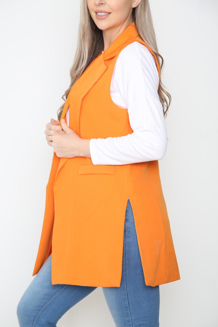 Ladies Plain Sleeveless Blazer Jacket Orange