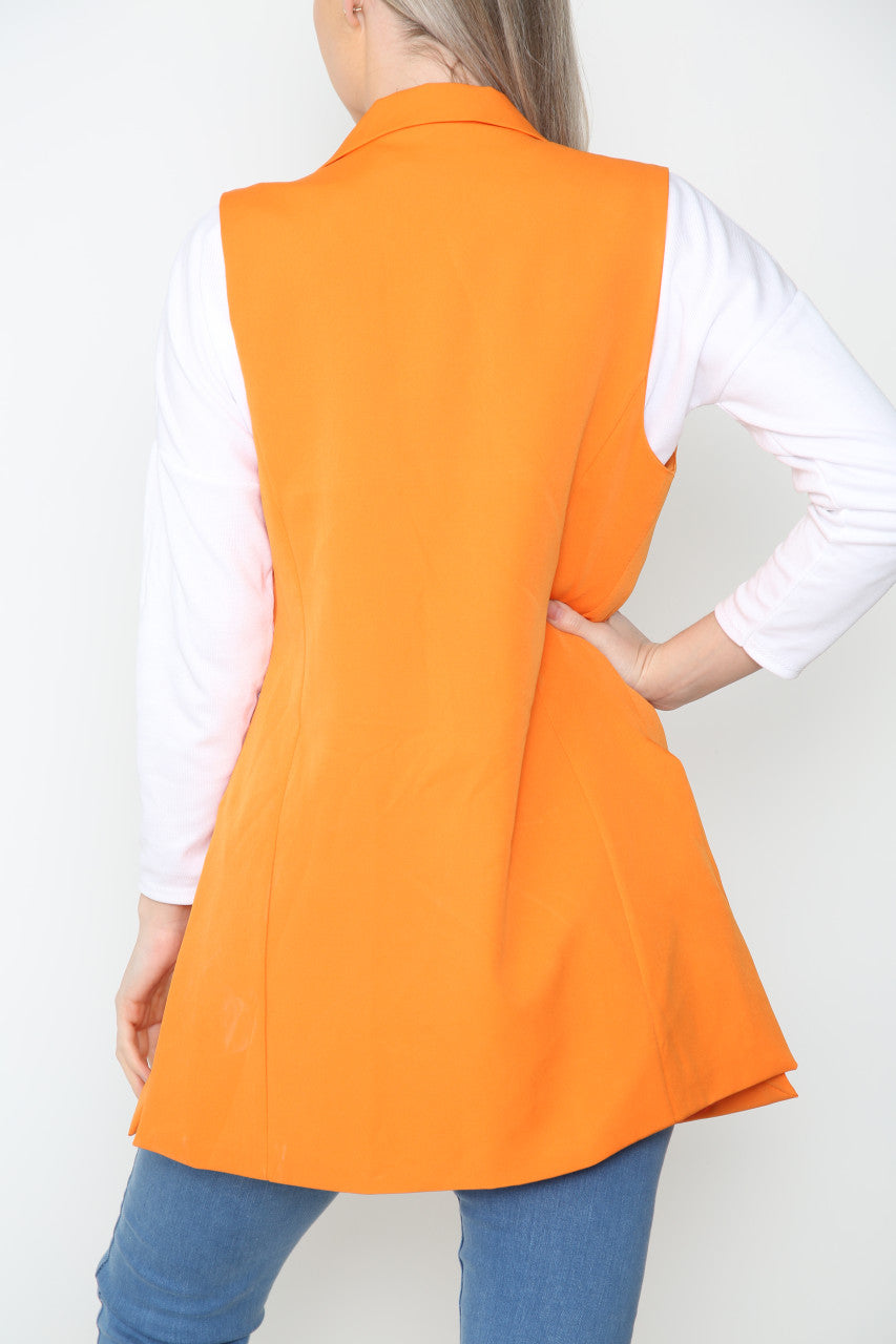 Ladies Plain Sleeveless Blazer Jacket Orange