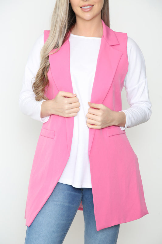 Dames Effen Mouwloze Blazer Jas Cerise