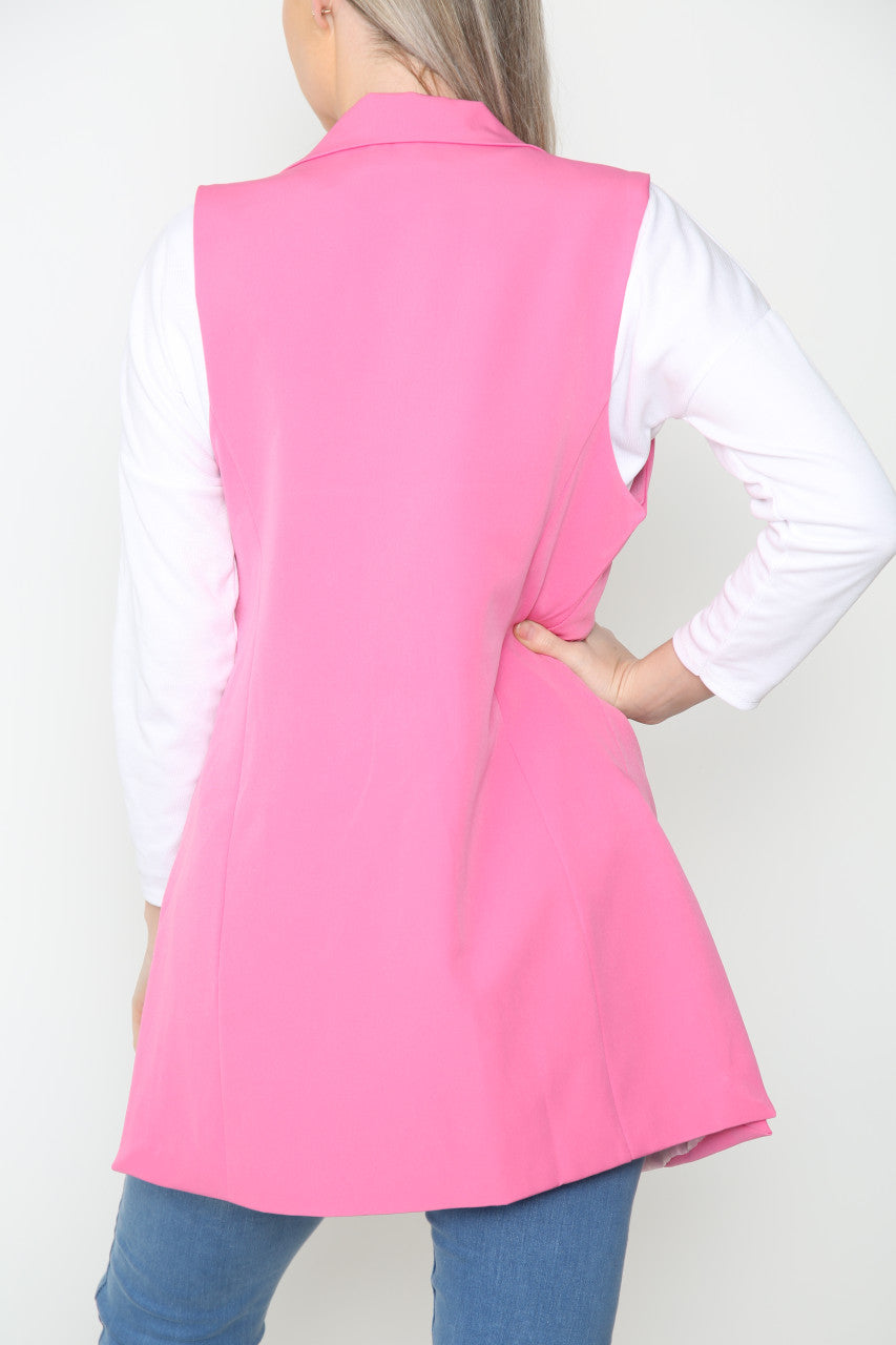 Ladies Plain Sleeveless Blazer Jacket Cerise