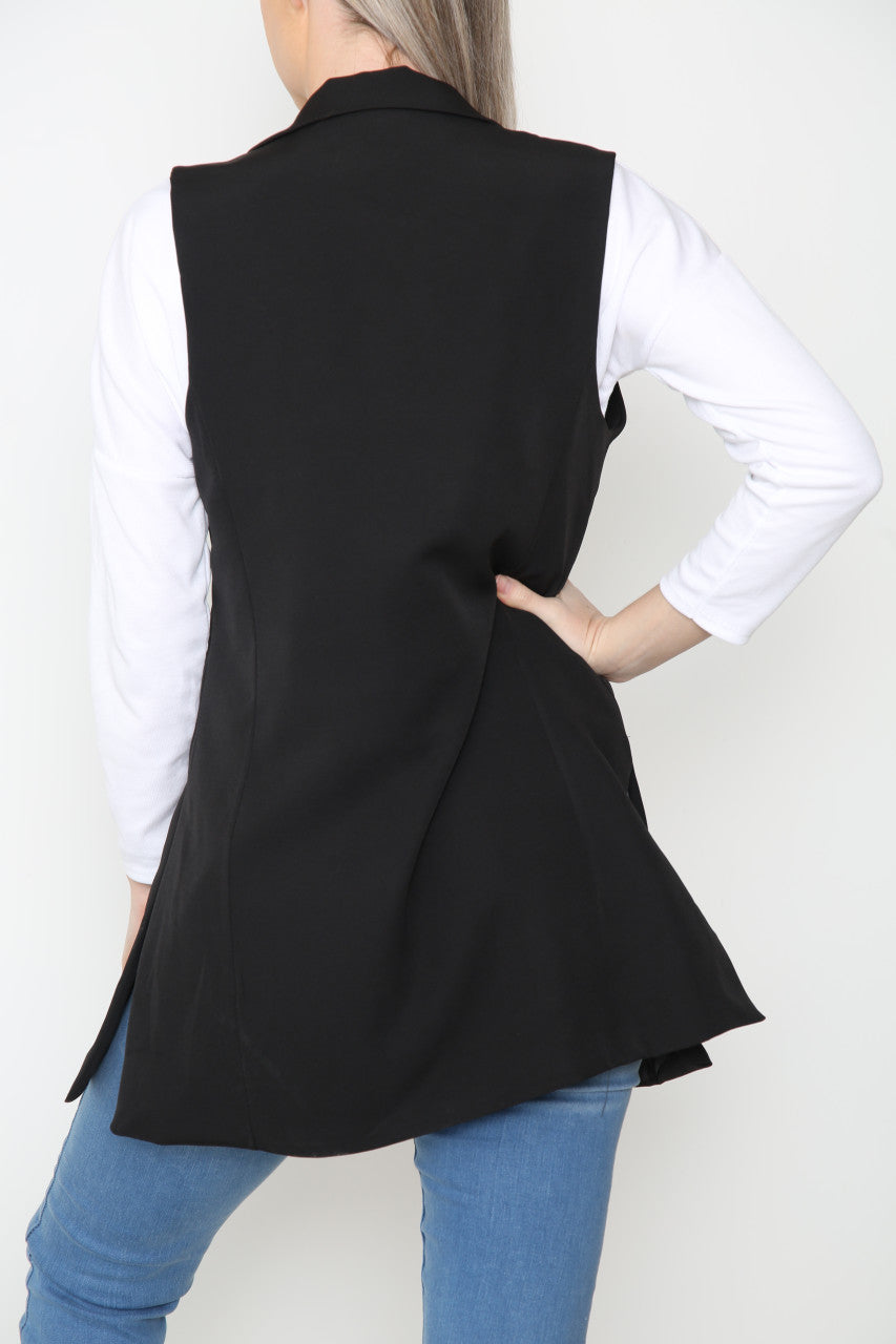 Ladies Plain Sleeveless Blazer Jacket Black