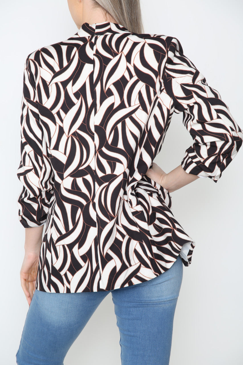 Ladies Geometric Print Blazer Jacket Black