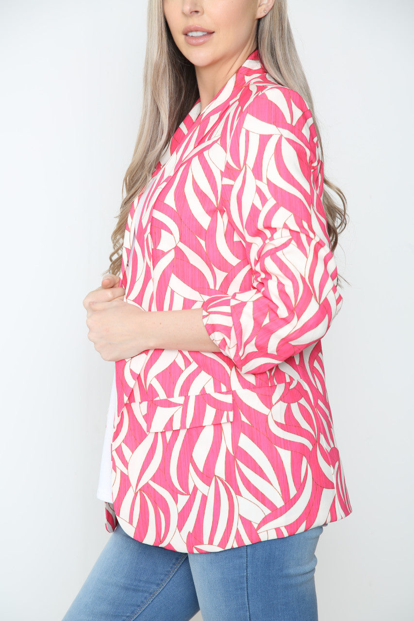 Ladies Geometric Print Blazer Jacket Cerise