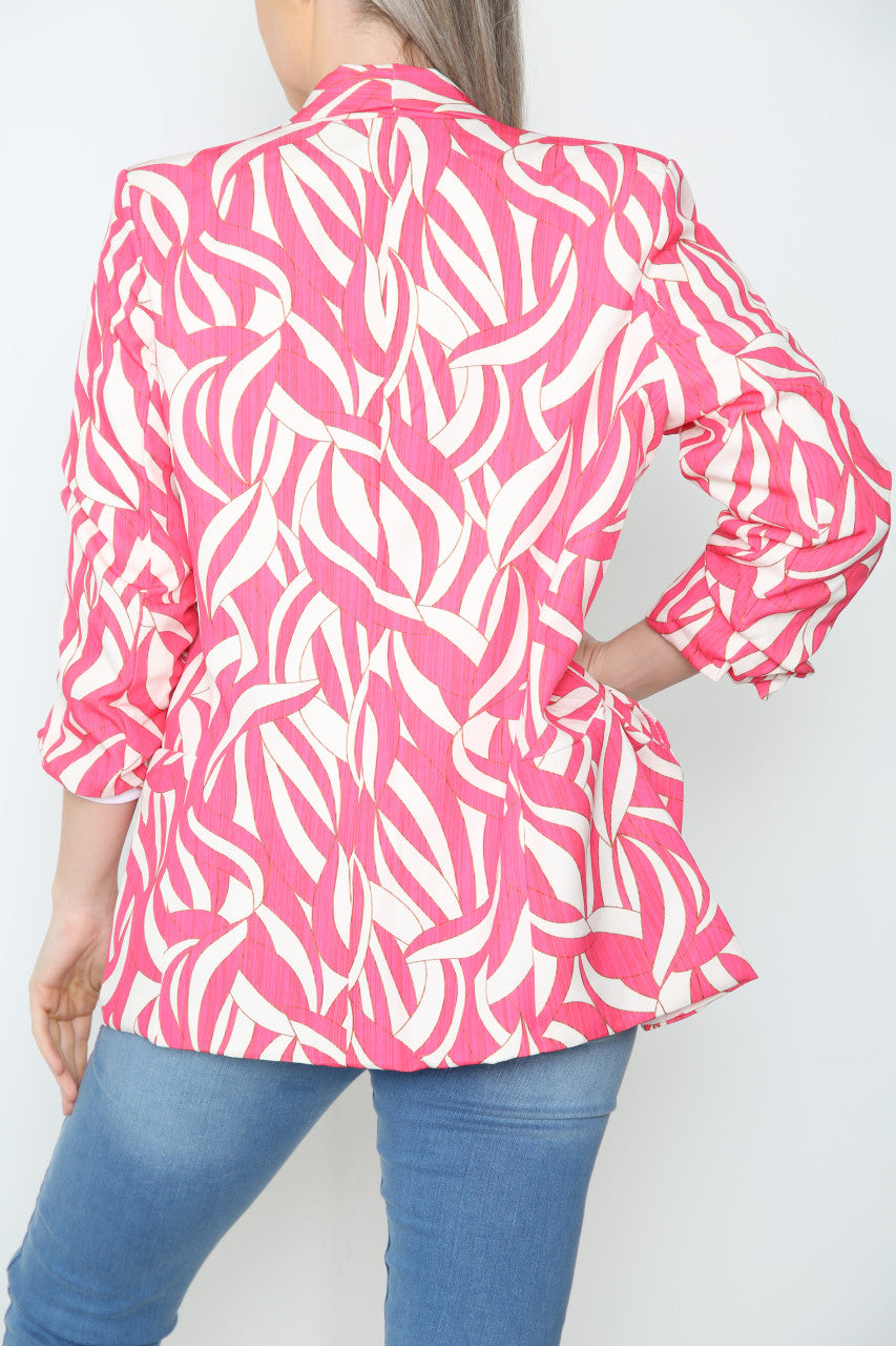 Ladies Geometric Print Blazer Jacket Cerise