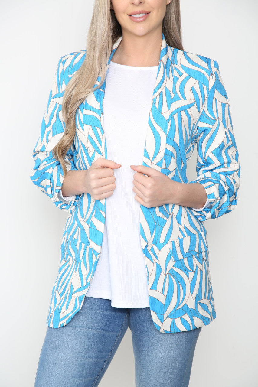 Dames Blazer Jas met Geometrische Print Turkoois