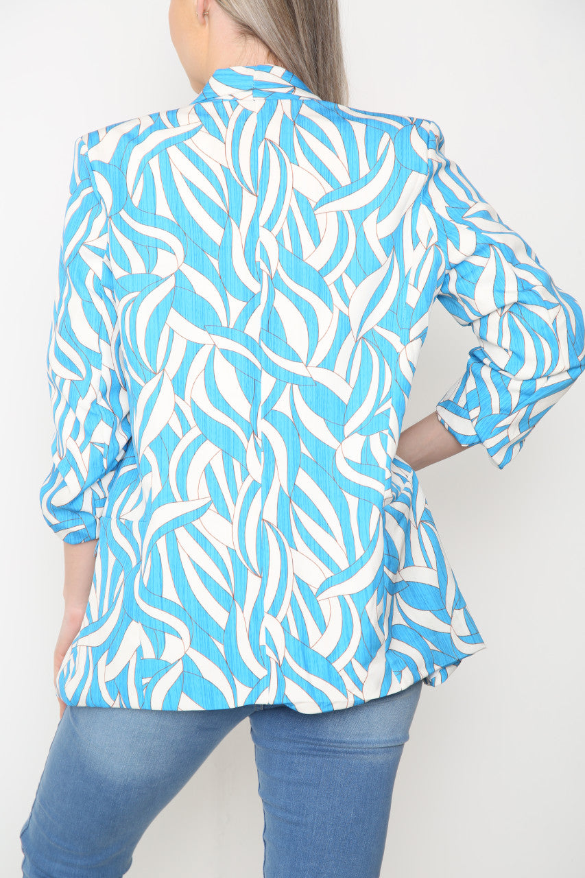 Dames Blazer Jas met Geometrische Print Turkoois