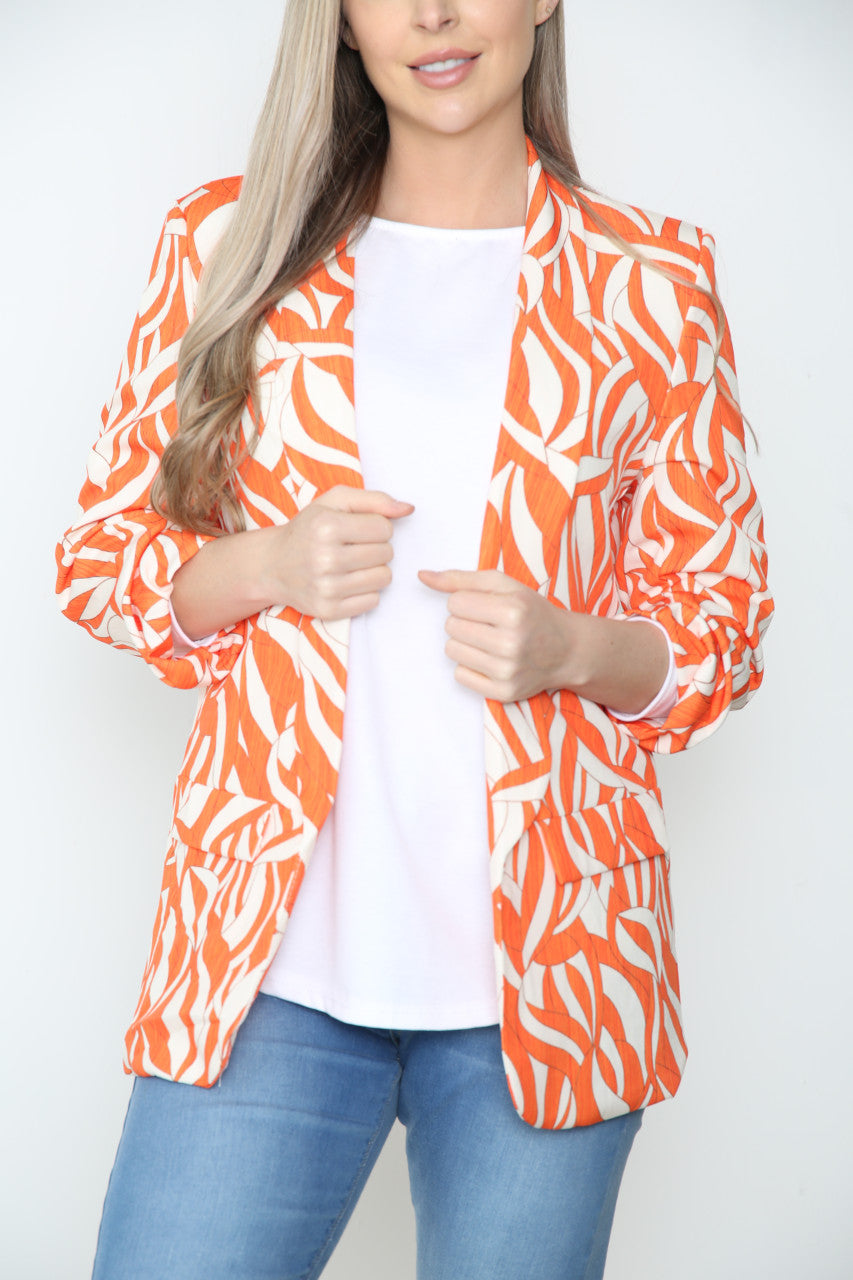 Ladies Geometric Print Blazer Jacket Orange