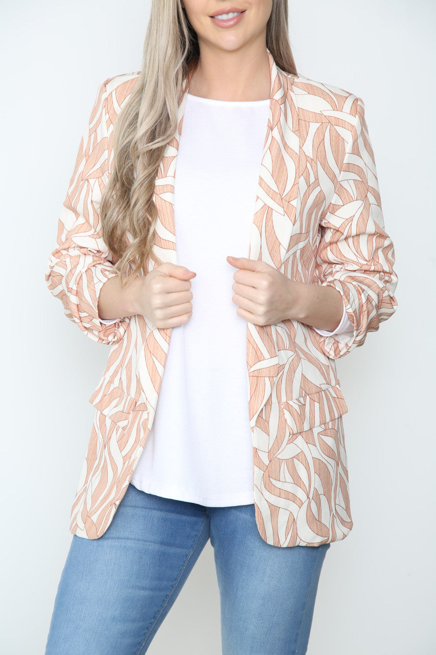 Ladies Geometric Print Blazer Jacket Stone