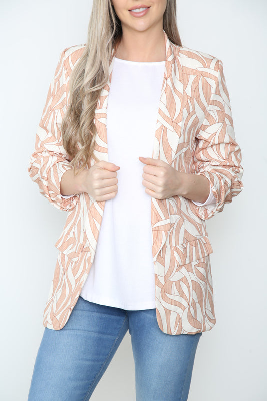 Dames Blazerjasje met Geometrische Print Steenkleurig
