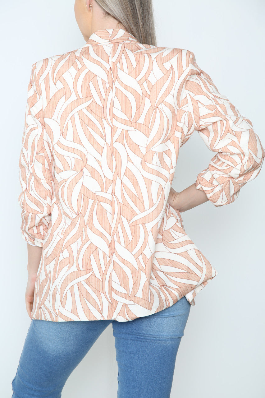 Ladies Geometric Print Blazer Jacket Stone