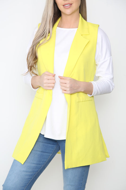 Dames Effen Mouwloze Blazer Geel
