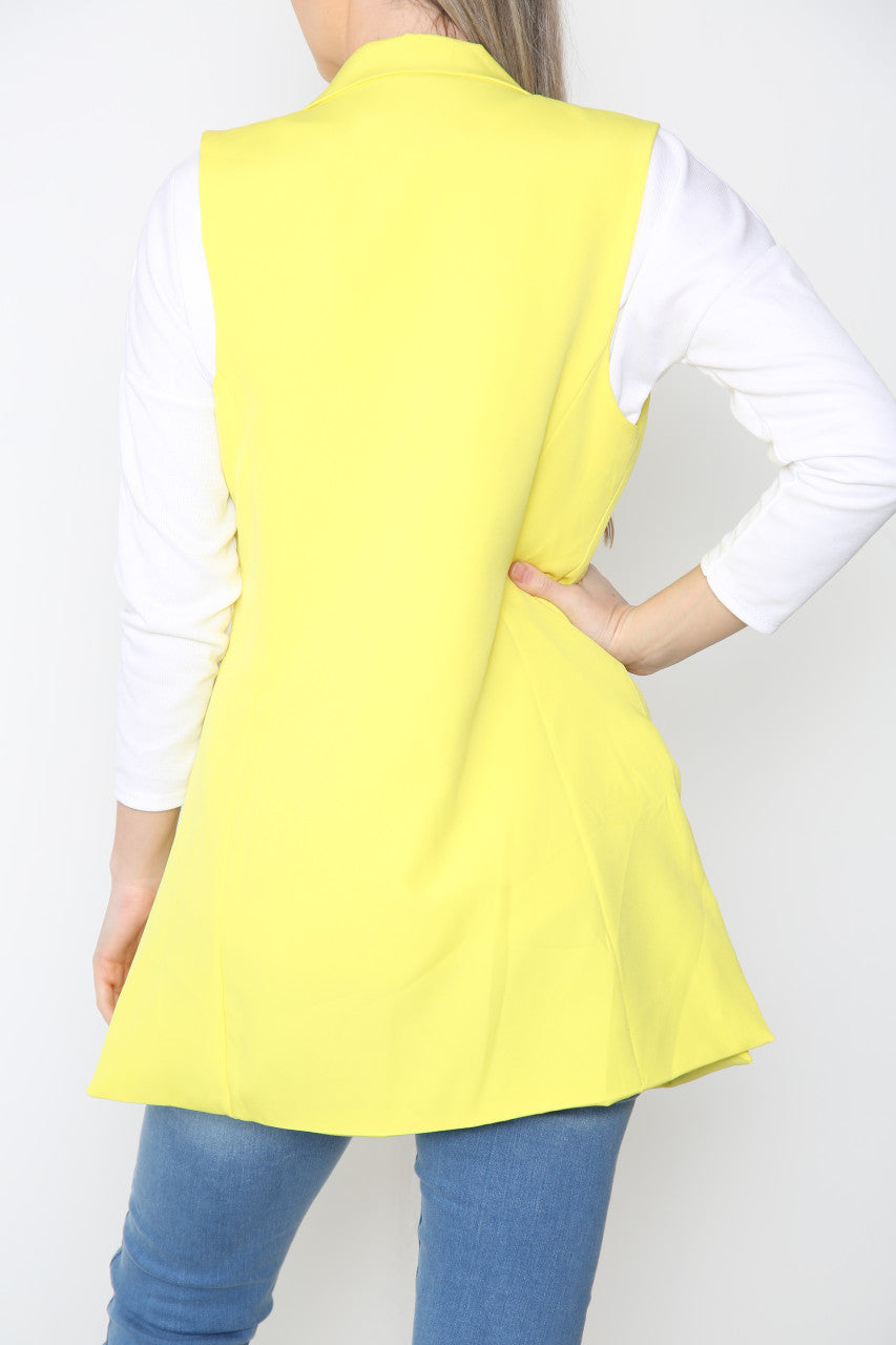 Ladies Plain Sleeveless Blazer Jacket Yellow