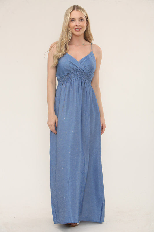 LANGE ZOMERJURK MET SPAGHETTIBANDJES EN STRASS - MIDDELBLAUW
