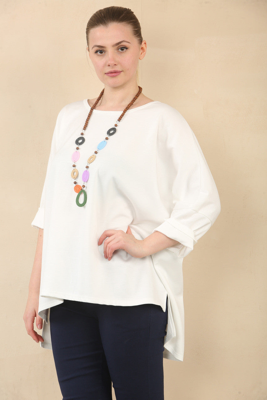 EFFEN 3/4 MOUW VLEERMUISMOUW TOP MET KETTING - WIT