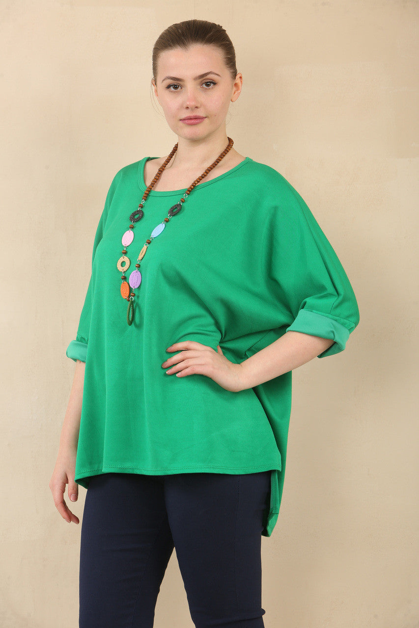 EFFEN 3/4 MOUW VLEERMUISMOUW TOP MET KETTING - GROEN