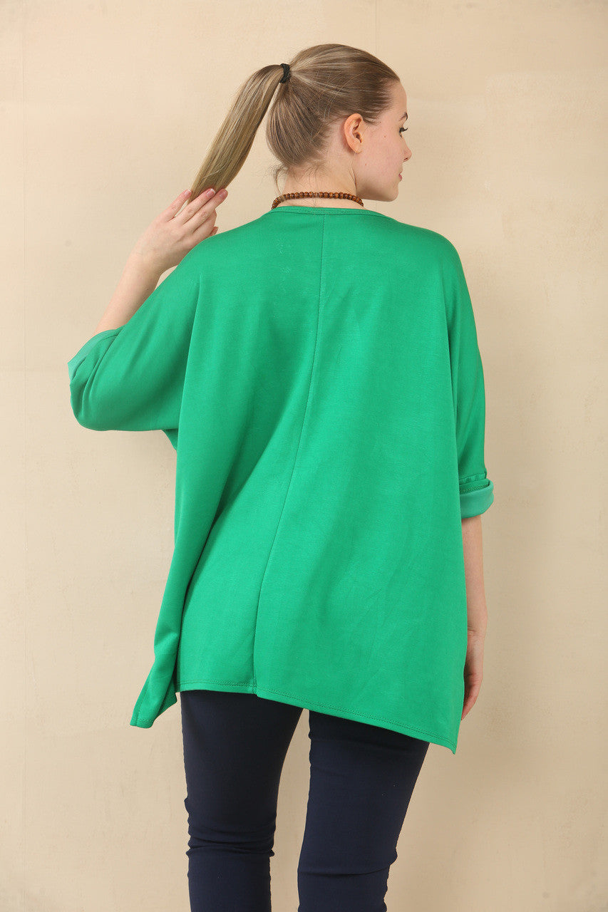 EFFEN 3/4 MOUW VLEERMUISMOUW TOP MET KETTING - GROEN