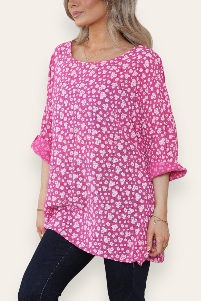 DITSY SWIRL TOP MET BLOEMENPRINT CERISE