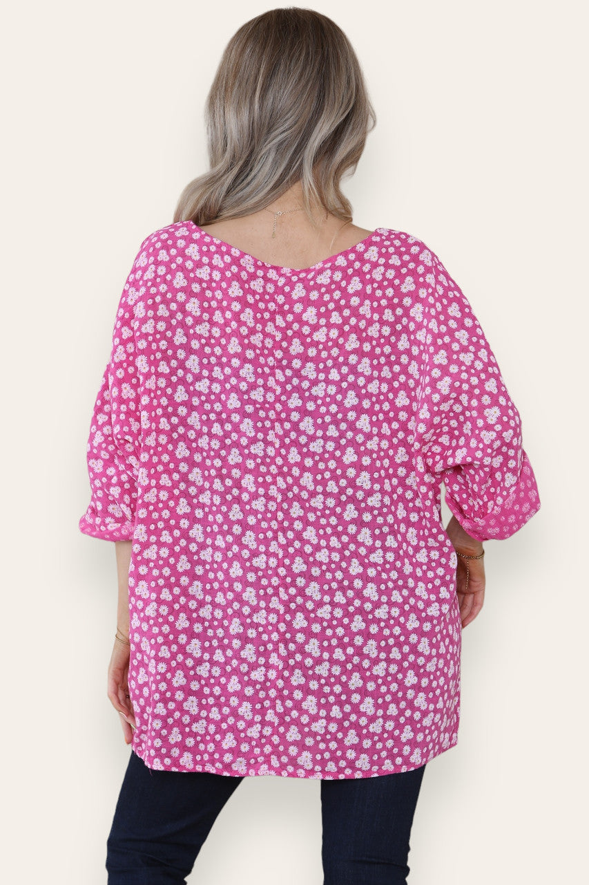 DITSY SWIRL TOP MET BLOEMENPRINT CERISE