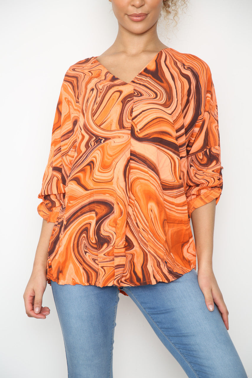 Ladies Tie Dye Swirl Print Top Orange