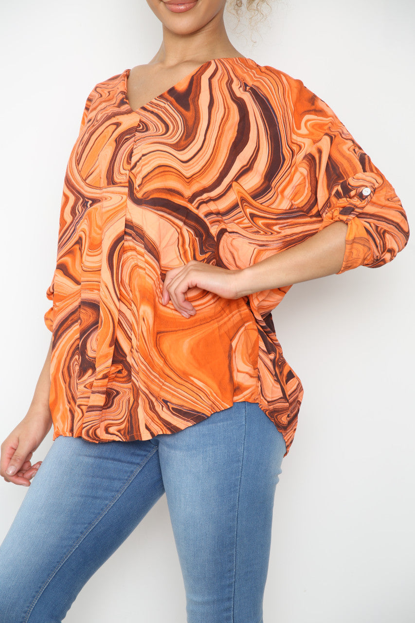 Ladies Tie Dye Swirl Print Top Orange