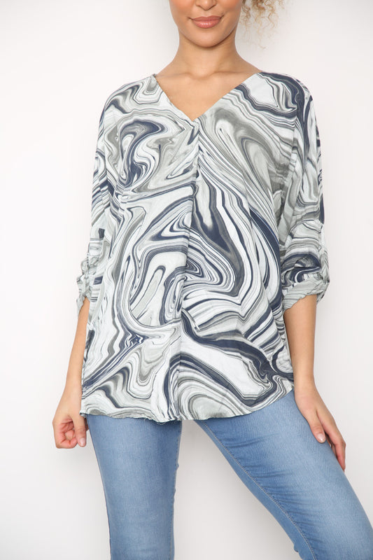 Ladies Tie Dye Swirl Print Top Khaki