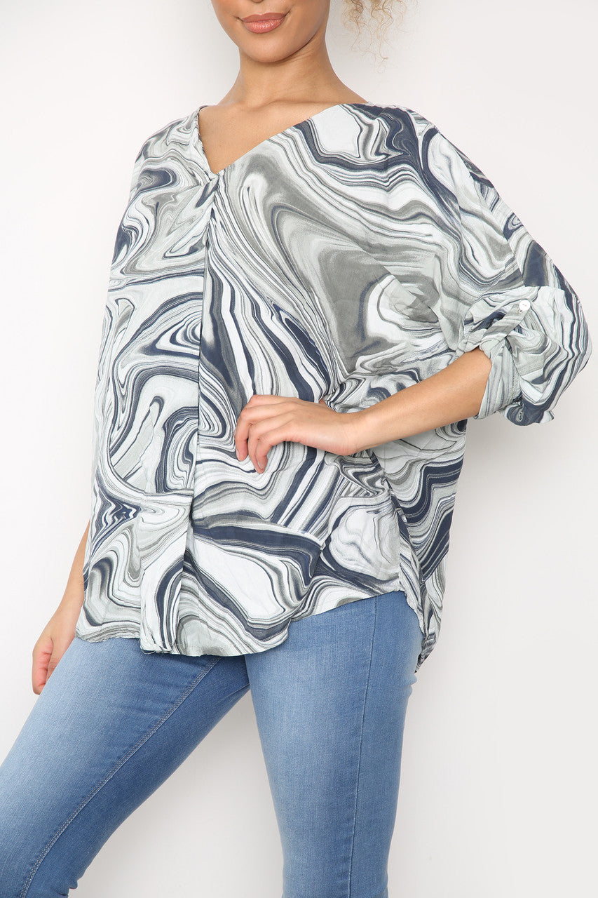 Ladies Tie Dye Swirl Print Top Khaki