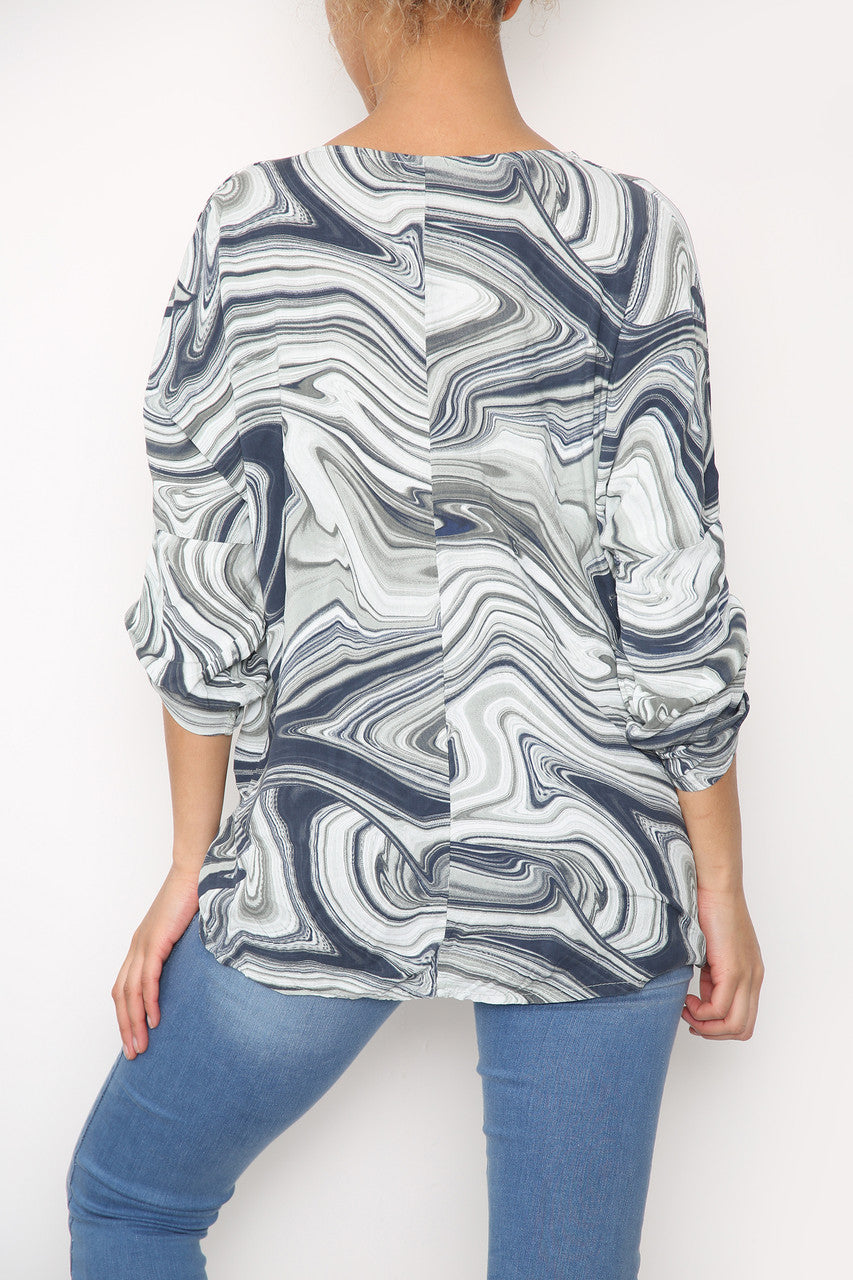 Ladies Tie Dye Swirl Print Top Khaki