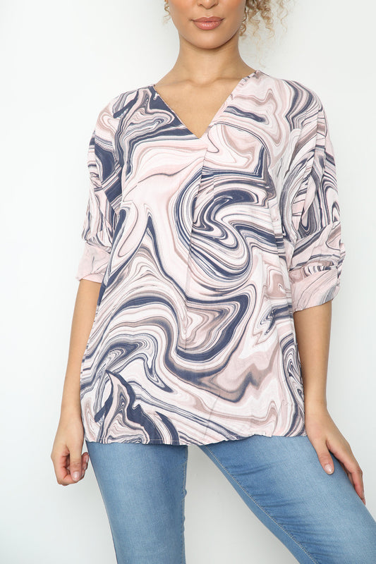 Ladies Tie Dye Swirl Print Top Dusty Pink