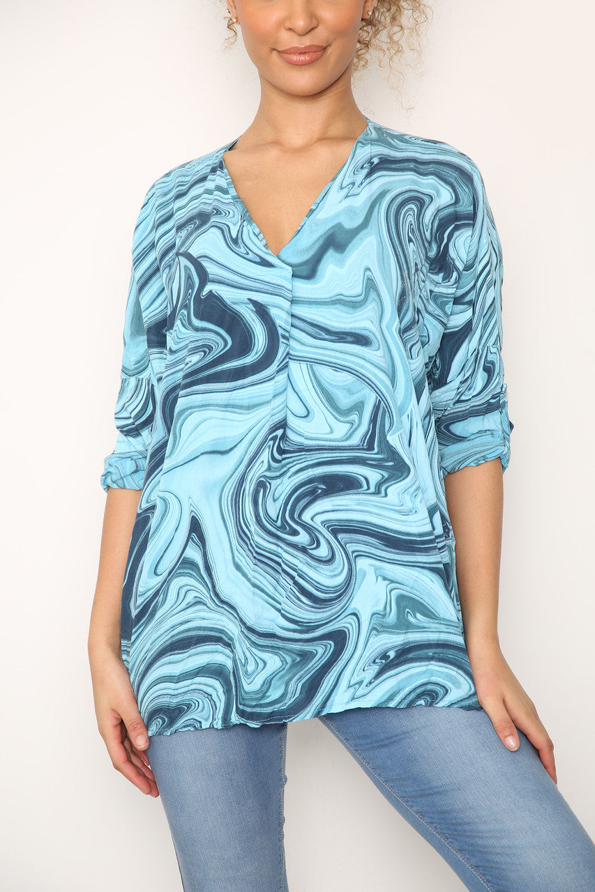 Ladies Tie Dye Swirl Print Top Turquoise