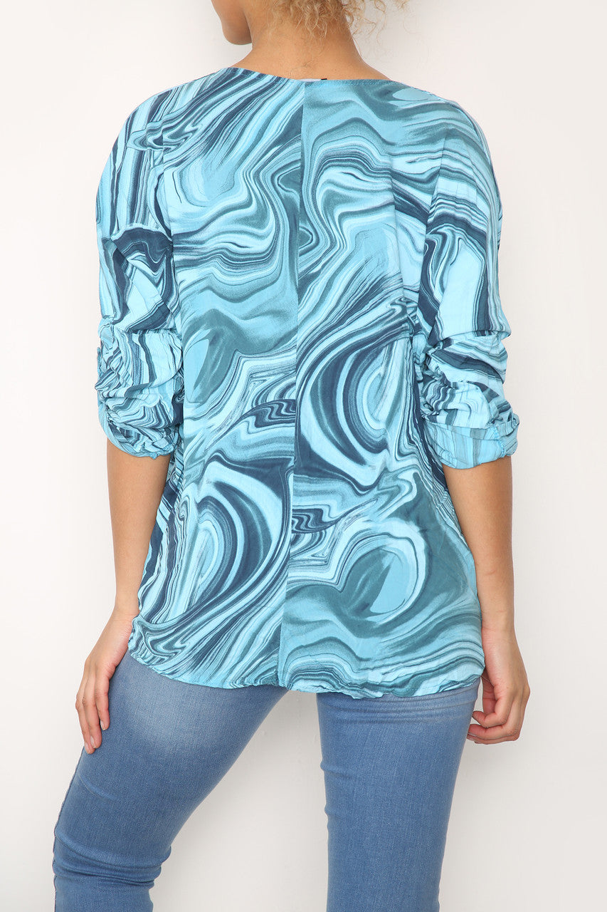 Ladies Tie Dye Swirl Print Top Turquoise