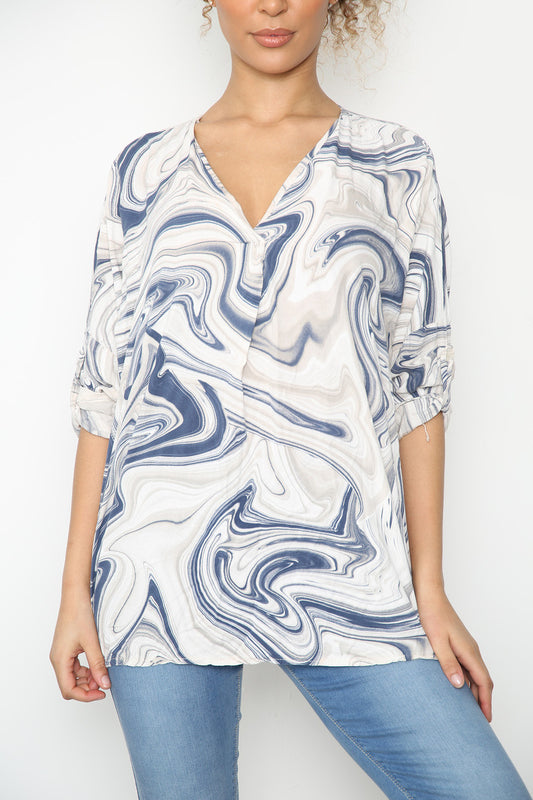 Ladies Tie Dye Swirl Print Top Stone