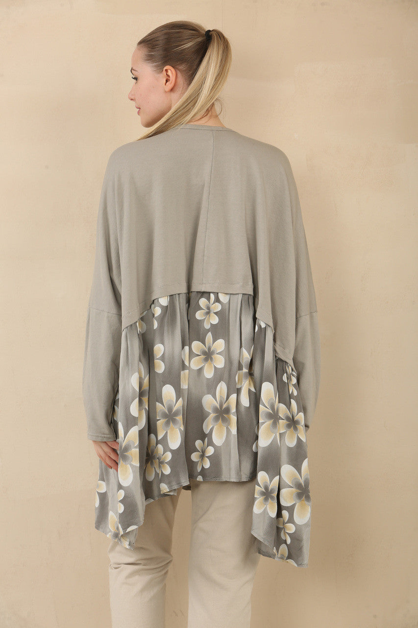 FLORALE PRINT PANEEL VLOTTE TOP - TAUPE