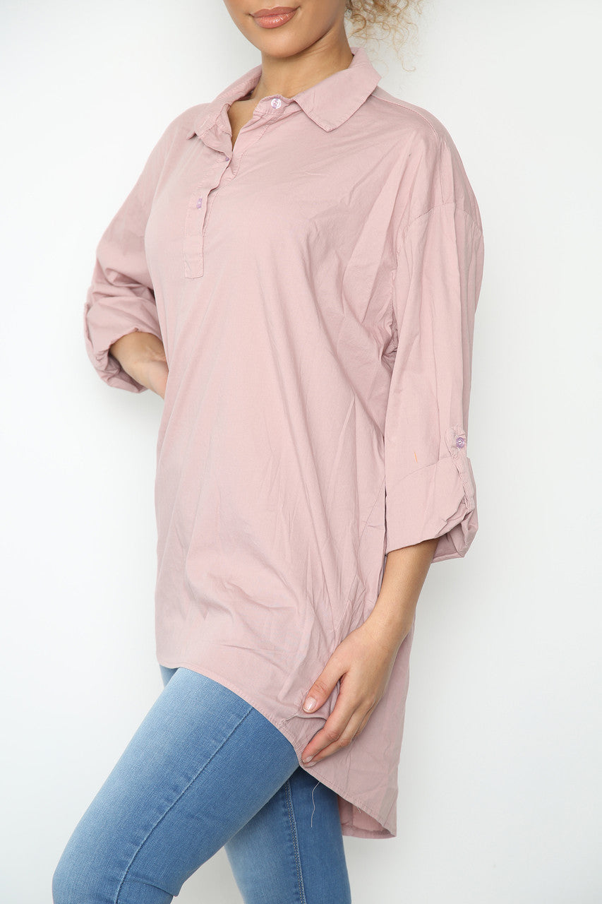 Dames Effen Shirt met Langere Achterkant Roze