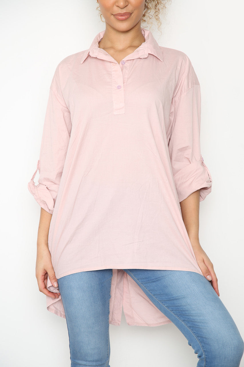 Dames Effen Shirt met Langere Achterkant Stoffig Roze
