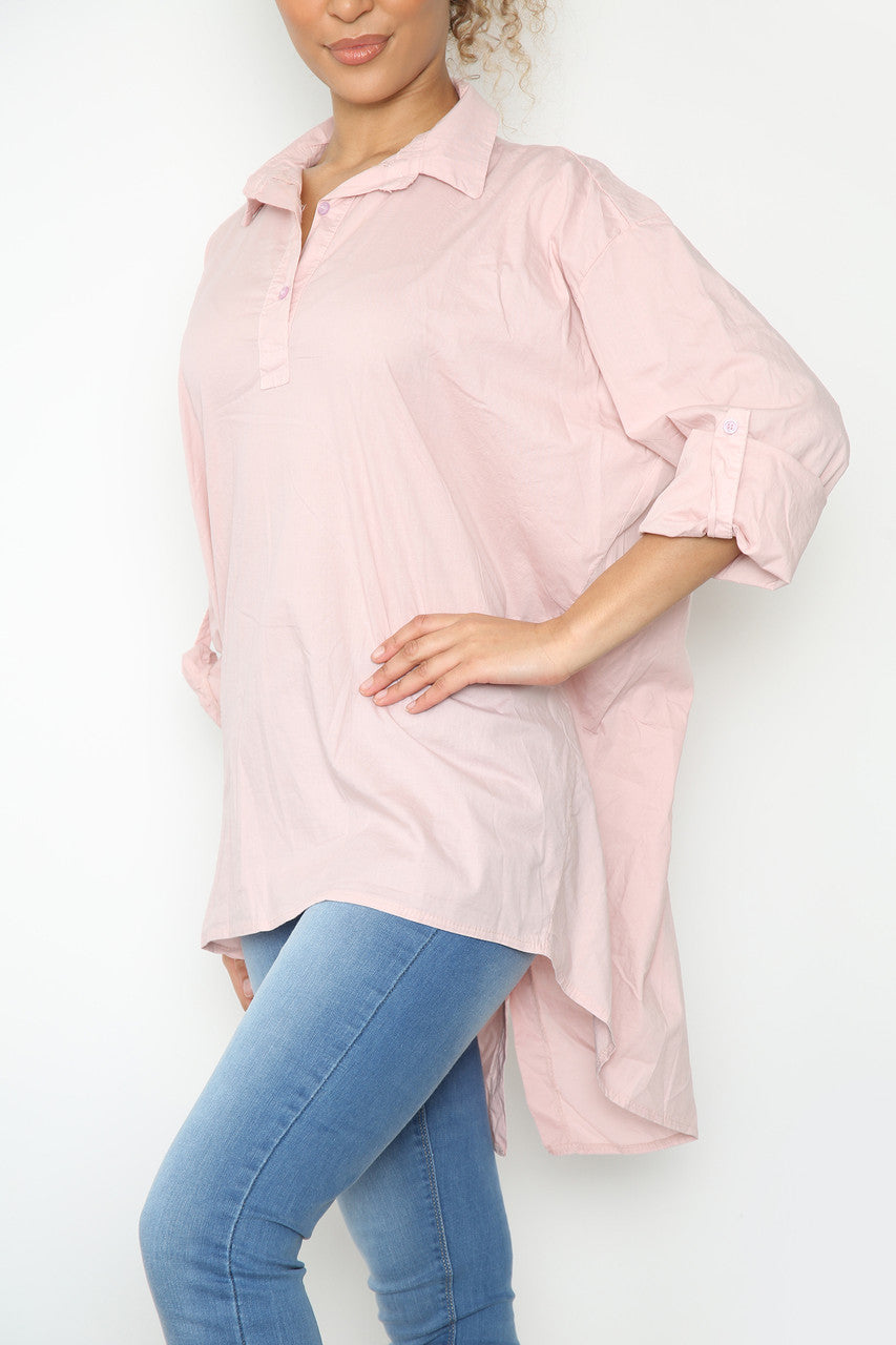 Dames Effen Shirt met Langere Achterkant Stoffig Roze